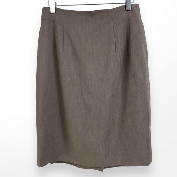 90s Tahari Vintage Taupe Brown Wool Two Piece Skirt Suit Set - Picture 7 of 14